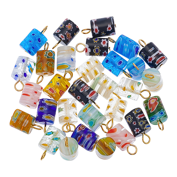 30шт. подвески из стекла миллефиори, с 304 фурнитурой из нержавеющей стали