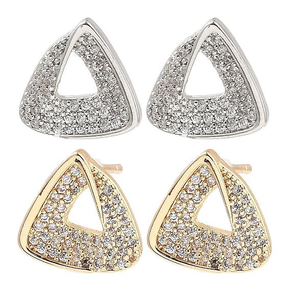 Aretes triangulares de circonita cúbica transparente con micro pavé de latón para mujer