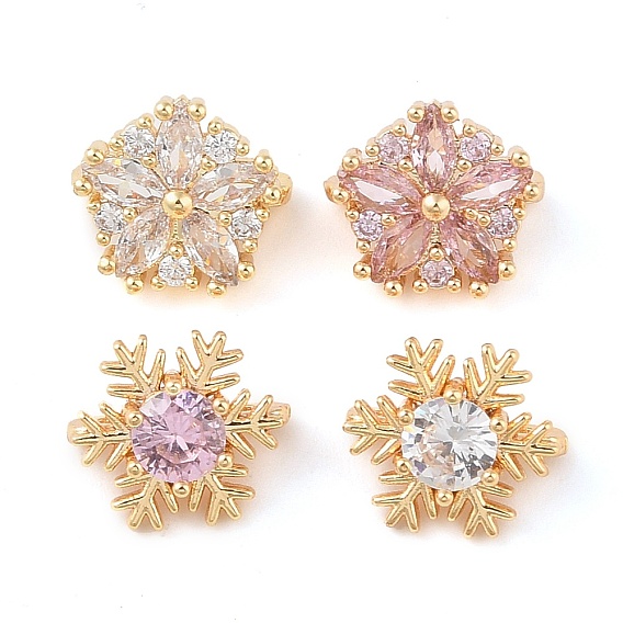 Проставки из латуни и кубического циркония, снежинка, золотые