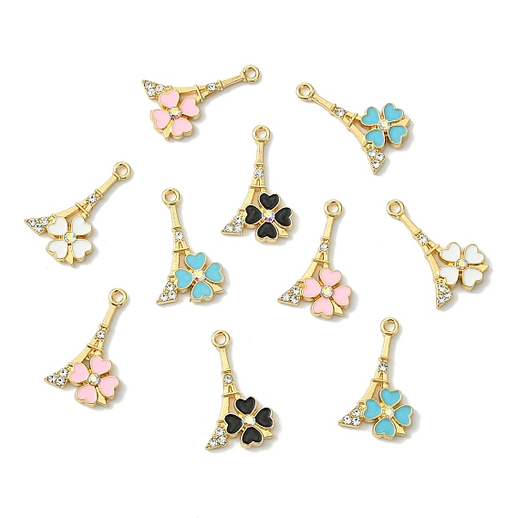 10шт. подвески из сплава со стразами, с эмалью, Эйфелева башня с цветком