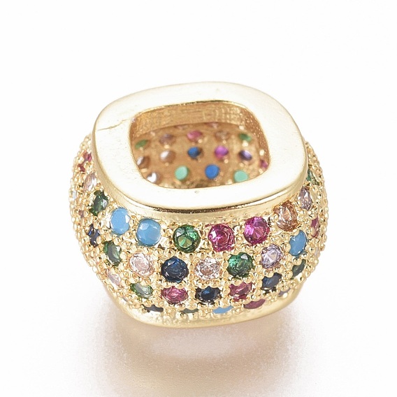 Brass Micro Pave Cubic Zirconia Beads, Large Hole Beads, Rondelle