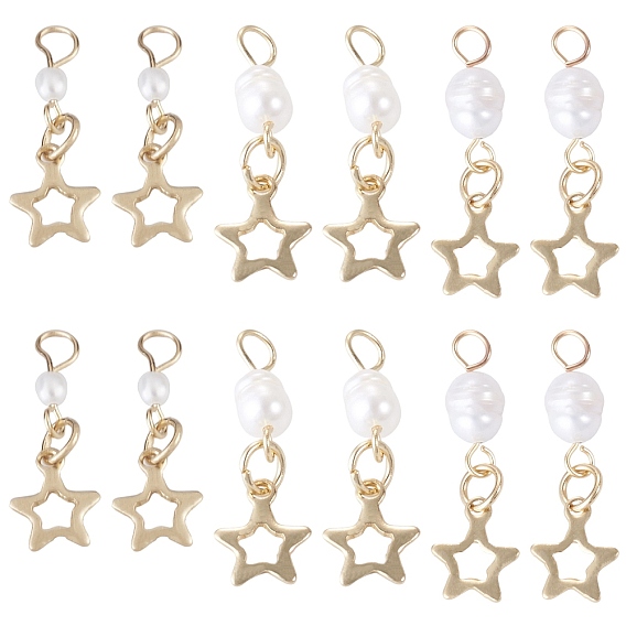 30Pcs 3 Styles Natural Cultured Freshwater Pearl & 201 Stainless Steel Pendants, Star Charms, with 304 Stainless Steel Findings