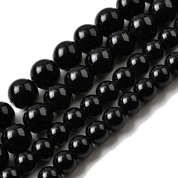 Натуральный черный обсидиан бисер пряди, круглые