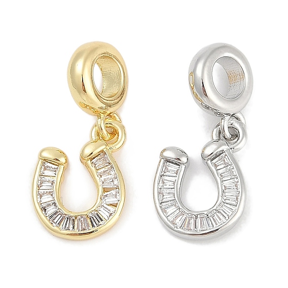 Латунные прозрачные кубические цирконии подковы европейские подвески, Подвески с большими отверстиями, стойки покрытие, долговечный, без свинца и без кадмия