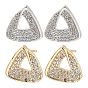 Aretes triangulares de circonita cúbica transparente con micro pavé de latón para mujer