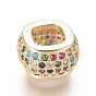 Brass Micro Pave Cubic Zirconia Beads, Large Hole Beads, Rondelle