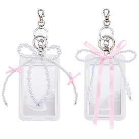 2шт. прямоугольные пластиковые держатели для визиток, с бантом из смолы и поворотными карабинами из сплава