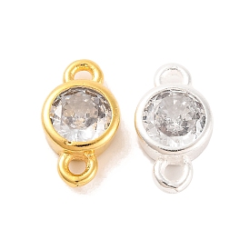 Brass Pave Clear Cubic Zirconia Flat Round Links Connector Charms, Lead Free & Cadmium Free