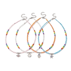 Collier pendentif strass, collier de perles de rocaille de verre avec breloques en alliage d'émail pour femme