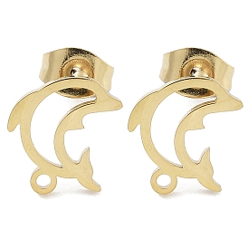 Hollow Dolphin Ion Plating(IP) 304 Stainless Steel Stud Earring Findings, with Loop