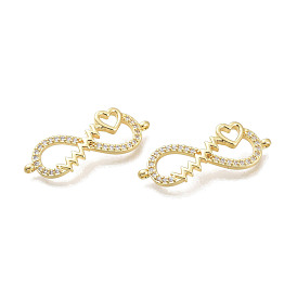 Brass Micro Pave Clear Cubic Zirconia Links, Infinite with Sawtooth and Heart