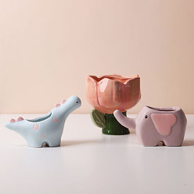 Handmade Porcelain Flower Pots, Cactus Succulent Planters, Tiny Flower Plant Containers, Flower/Dinosaur/Boy/Girl