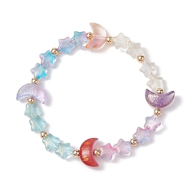 Moon and Star Glass Beaded Stretch Bracelet