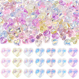 140шт. 7 цветные нити из прозрачного гальванического стекла, сердце, граненые, AB цвет