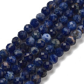 Natural Sodalite Beads Strands, Faceted, Grade A, Round