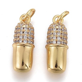 Латунные микро проложить кубического циркония подвески, долговечный, с прыжковых колец, форма капсулы, золотые