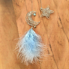 Hollow out star moon feather car pendant handmade moon star car hanging bedroom dormitory creative gift