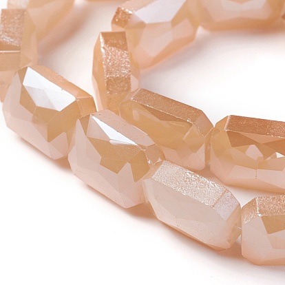 Electroplated Imitation Jade Glass Beads Strands, Pearl Luster Plated, Faceted Teardrop