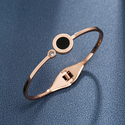 Rose Gold Open Black Beads Roman Numerals Bracelet - Stainless Steel, Versatile, Non-fading.