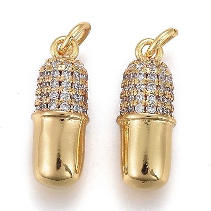 Латунные микро проложить кубического циркония подвески, долговечный, с прыжковых колец, форма капсулы, золотые