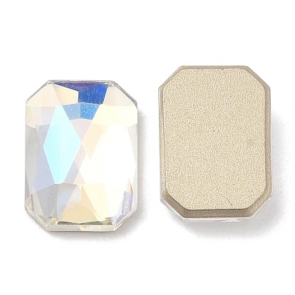 K9 Glass Rhinestone Cabochons, Flat Back & Back Plated, Faceted, Rectangle