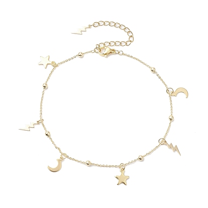 Припаянный браслет из троса из нержавеющей стали, Браслет из латуни с подвесками в виде луны и звезд для женщин