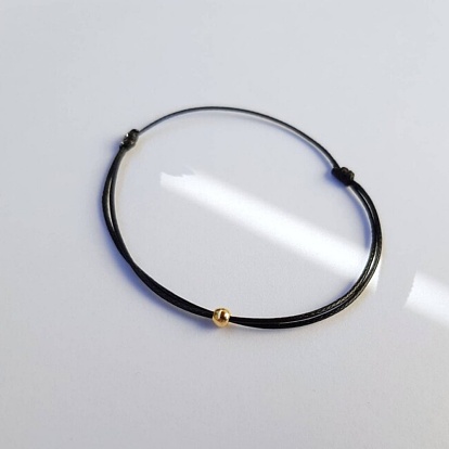 Brass Round Ball Polyester Cord Braided Bracelets, Golden