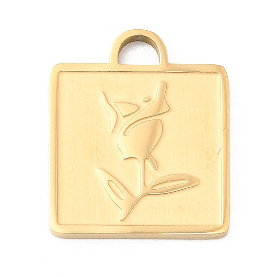 304 подвески из нержавеющей стали, квадрат с цветком розы, ионное покрытие (ip)