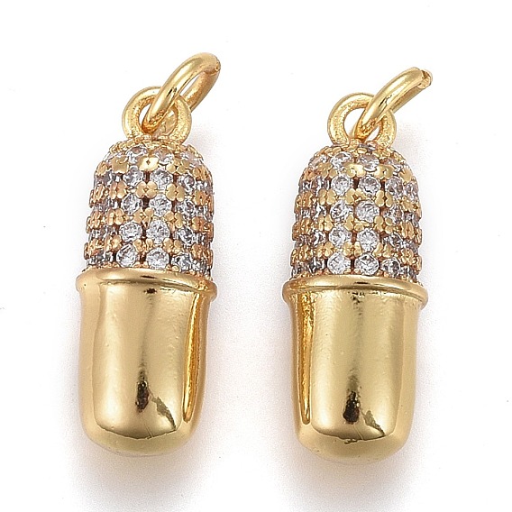 Латунные микро проложить кубического циркония подвески, долговечный, с прыжковых колец, форма капсулы, золотые