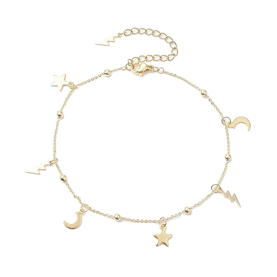 Припаянный браслет из троса из нержавеющей стали, Браслет из латуни с подвесками в виде луны и звезд для женщин