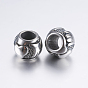 304 Stainless Steel European Beads, Large Hole Beads, Rondelle with Hand & Heart