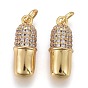 Латунные микро проложить кубического циркония подвески, долговечный, с прыжковых колец, форма капсулы, золотые