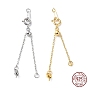 925 Sterling Silver Chain Extenders, Slider Cable Chain with Spring Clasp & S925 Stamp, for Half Drilled Pearl Beads