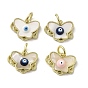 Evil Eye Enamel Shell Brass Butterfly Charms with Jump Rings, Real 18K Gold Plated