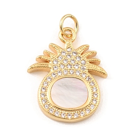 Brass Cubic Zirconia with Shell Pendants, Long-Lasting Plated, Lead Free & Cadmium Free, Pineapple