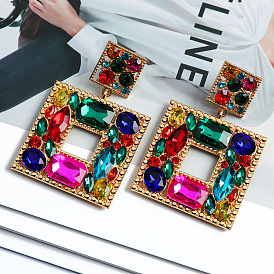 Chic Metal Crystal Square Earrings with Colorful Sparkle - High-end Jewelry