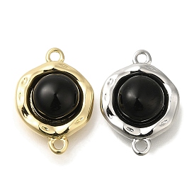 Brass Pave Black Glass Half Round Links Connector Charms