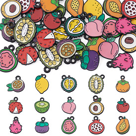30 шт 15 стили подвески из сплава эмали, фруктовое очарование, чёрные