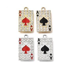 Alloy Rhinestone Pendants, with Enamel, Playing Card with Ace of Spades