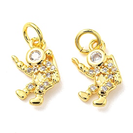Rack Plating Brass Micro Pave Cubic Zirconia Charms, with Jump Ring, Spaceman