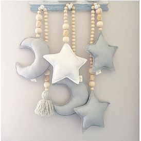 Nordic Style Wooden Beaded Moon Star Garlands, Kids Room Decoration, Wall Hanging Girls Baby Tents Ornament