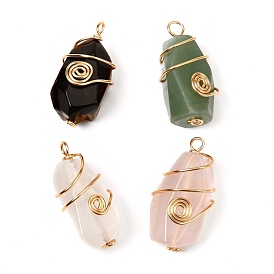 Natural Mixed Gemstone Pendants, with Real 18K Gold Plated Brass Findings, Faceted, Teardrop