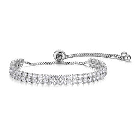 Adjustable Brass Bolo Bracelets, Slider Bracelets, with Cubic Zirconia