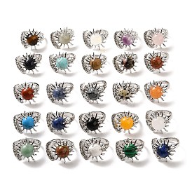 Natural & Synthetic Mixed Gemstone Sun & Moon Open Cuff Rings, Platinum Brass Jewelry for Women, Lead Free & Cadmium Free