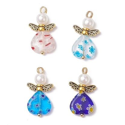 Бусины ручной работы в технике миллефиори-лэмпворк, круглые бусины из АБС-пластика с имитацией жемчуга, бусины в виде крыльев феи из сплава в тибетском стиле, а также подвески с шарообразными головками из нержавеющей стали, ангел