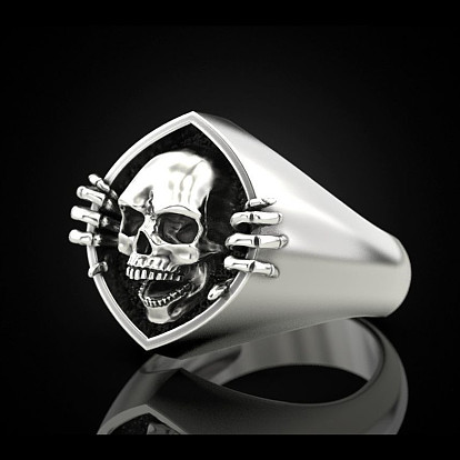 Alloy Skull Finger Rings, Gothic Chunky Ring for Men