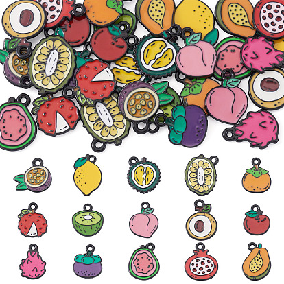 30 шт 15 стили подвески из сплава эмали, фруктовое очарование, чёрные