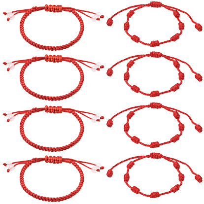 12шт. 2 стили плетеного нейлонового шнура и 7 набор счастливых браслетов с узлами, с бисером