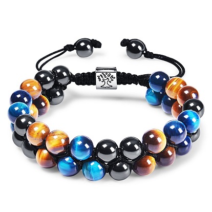 8MM Tiger Eye Black Magnetic Bracelet with Natural Stone and Adjustable Tree of Life Charm
