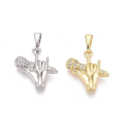 Латунные микропаве прозрачные подвески с фианитом, рука с подвесками в виде микрофона